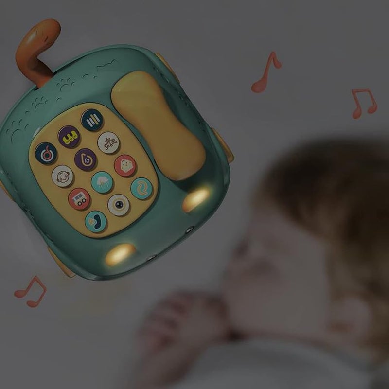 هاتف أطفال أخضر مع موسيقى وصوت وإضاءة تعليمي تفاعلي على شكل وجه قطة - Image 2